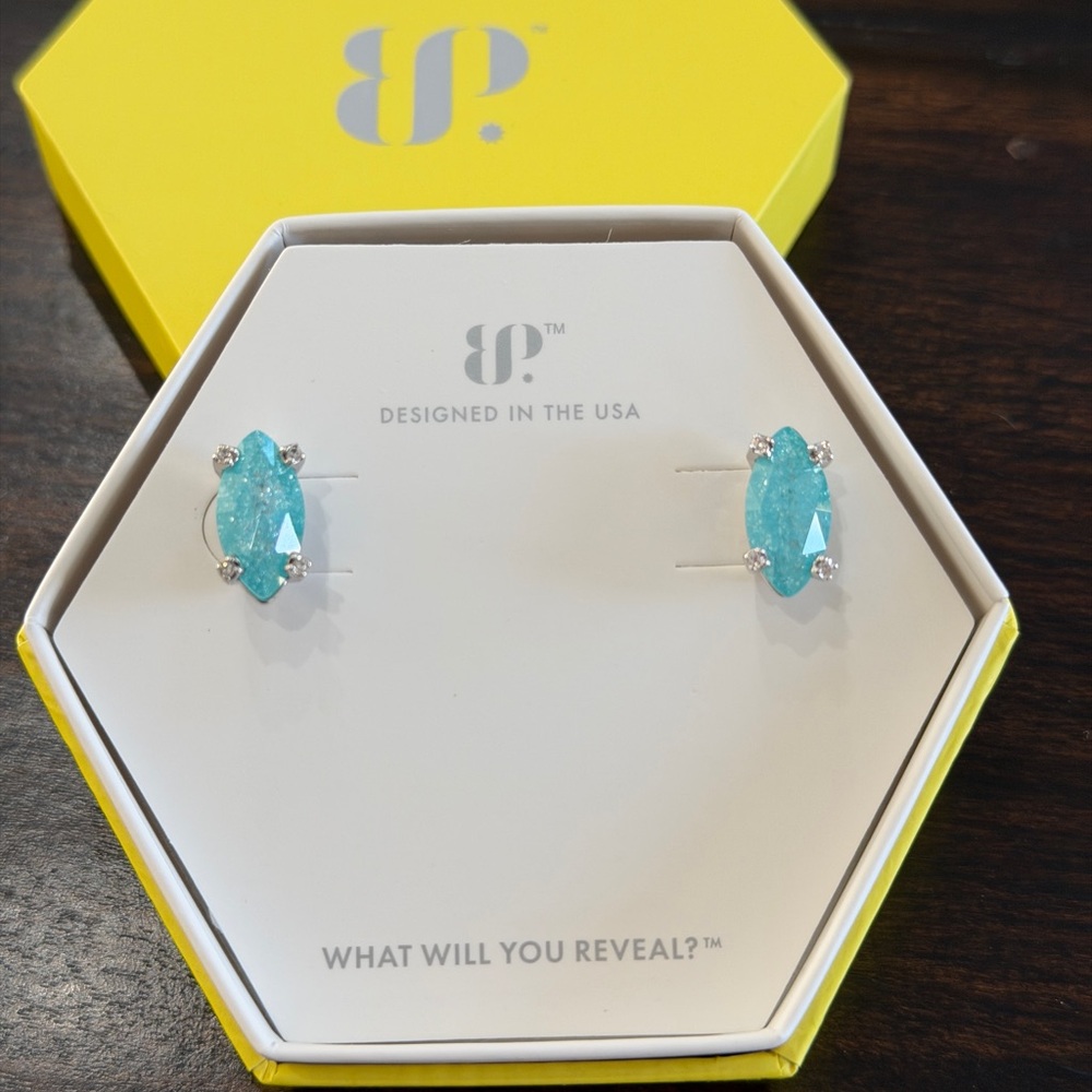 Bomb Party Blue Topaz Ice Crystal Rhodium hazy twilight hues Earrings